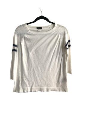 Venus Womens White & Navy Striped Sleeve Knit Top - Size M
